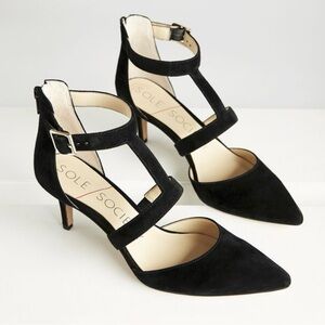 Sole Society Edelyn Black Suede Pointed Toe Heels Ankle Strap Womens Size 6